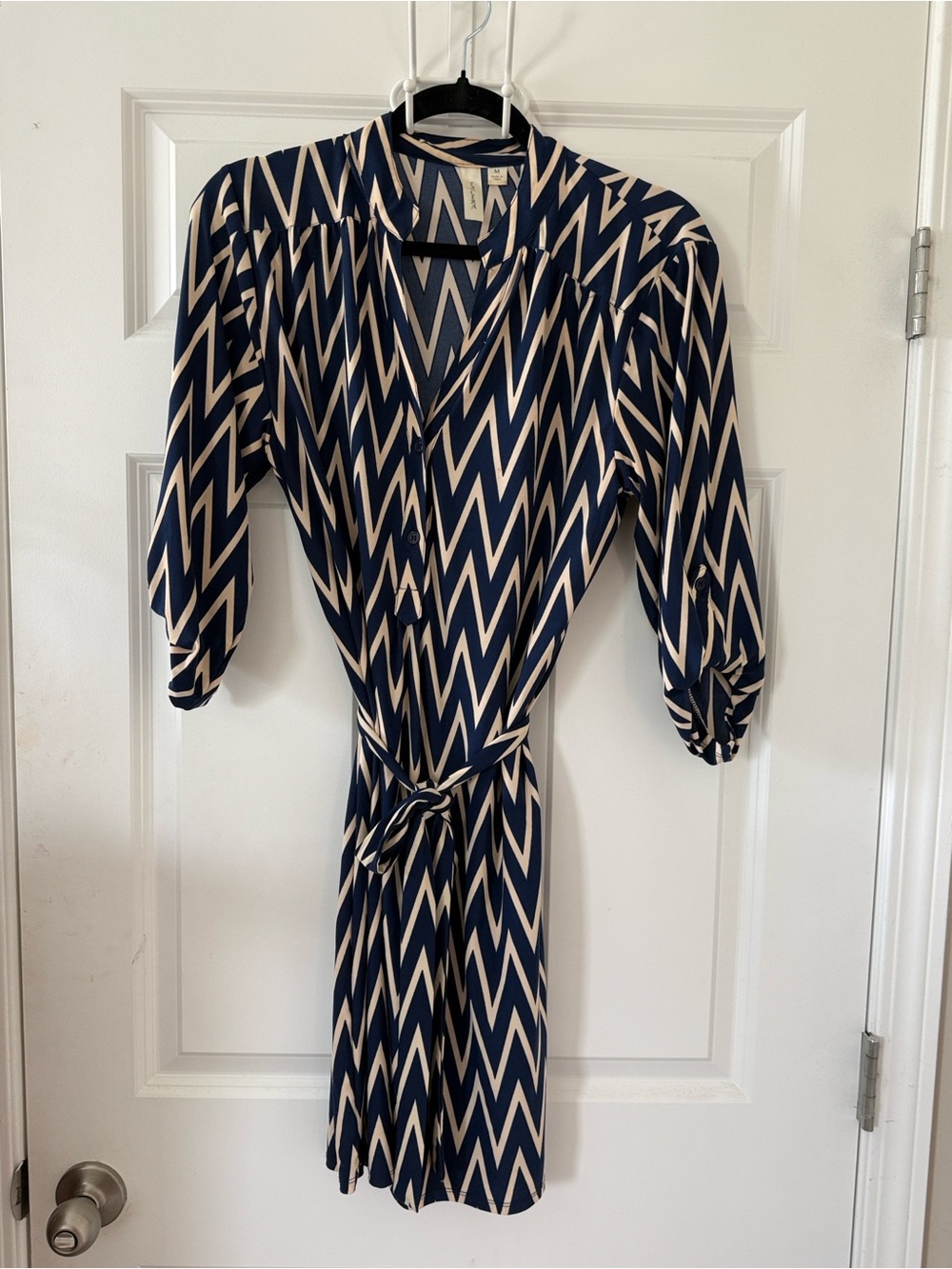 Tacera Navy and Cream Zigzag Midi Dress